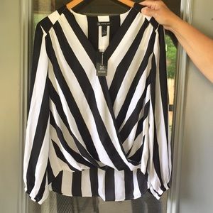 Black and white faux wrap shirt INC medium